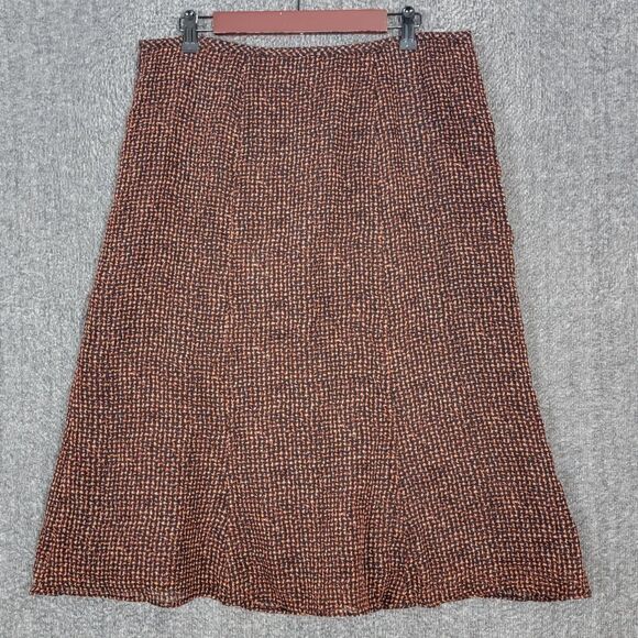 Kasper Skirt Womens 14 Brown & Black 100% Wool Lined Career Modest Flare Midi - Picture 8 of 11